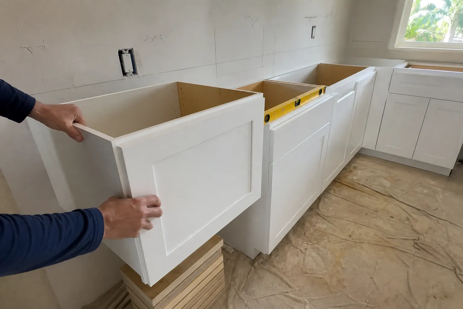 Leveling kitchen cabinets during install